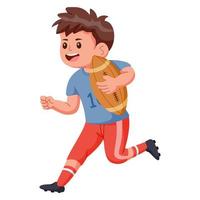 Cute rugby player hold rugby ball cartoon. Vector illustration