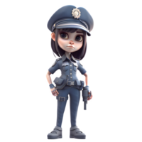 Adorable 3D Police Officer Girl PNG Transparent Background