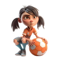 3D Cute Girl Scoring Goals in Soccer Match PNG Transparent Background