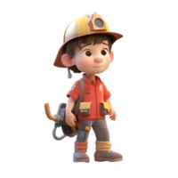 heróico 3d bombeiro Garoto com escada perfeito para fogo resgate ou desastre alívio publicidade png transparente fundo
