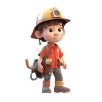 Heroic 3D Firefighter Boy with Ladder Perfect for Fire Rescue or Disaster Relief Advertising PNG Transparent Background