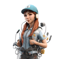 3D Cute Electrician Women Skilled and Experienced Models for Electrical Services Advertising PNG Transparent Background