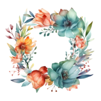 Rustic Floral Frame with Wildflowers and Eucalyptus Leaves. Perfect for Country Chic Weddings. PNG Transparent Background