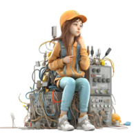 encantador e confiável 3d eletricista mulheres capaz e profissional personagens para construção indústria apresentações png transparente fundo