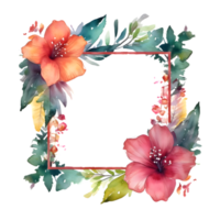 Colorful Watercolor Floral Border with Blooming Flowers and Leaves. Perfect for Birthday Invitations. PNG Transparent Background