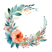 Beautiful Watercolor Floral Frame Design for Wedding Invitations or Greeting Cards. Hand-drawn Flowers and Leaves in Soft Pastel Colors. PNG Transparent Background