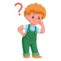 A boy thinking with question mark in callouts. Vector illustration