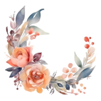 rustikal Grün und Blume runden Rahmen Design zum Sommer- Hochzeiten und Veranstaltungen. Pfingstrosen, Rosen, und Blätter im Minze und Grün Töne. Aquarell png transparent Hintergrund