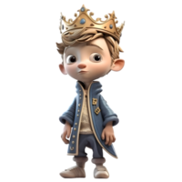 Regal 3D Boy King Perfect for Royalty or Wealth Themed Concepts PNG Transparent Background