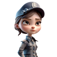 3D Cartoon Girl Police Officer PNG Transparent Background