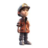 Courageous 3D Firefighter Boy with Gear Great for Fire Safety or Preparedness Campaigns PNG Transparent Background