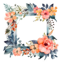 Vibrant watercolor floral wreath with bold pink and orange flowers PNG Transparent Background