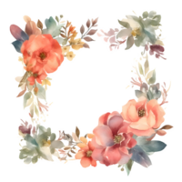 Vintage Floral Frame with Roses, Peonies and Foliage. Perfect for Save the Date Cards and Announcements. PNG Transparent Background