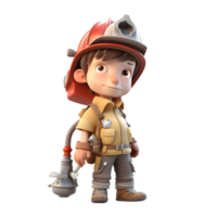 Brave 3D Firefighter Boy with Hose Ideal for Safety or Emergency Concepts PNG Transparent Background