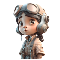 Erfahrung Abenteuer mit unser 3d Pilot Mädchen Charakter png transparent Hintergrund