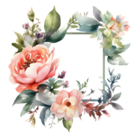 Botanical with Floral Frame and Butterflies. Spring and Summer Design. PNG Transparent Background