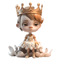 Regal 3D Queen with a Golden Crown PNG Transparent Background