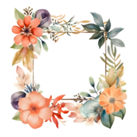 Botanical with Watercolor Floral Frame and Feathers. Perfect for Bohemian Designs. PNG Transparent Background