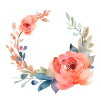 delicado floral guirnalda con rosas, peonías y flores silvestres mano dibujado acuarela diseño. png transparente antecedentes