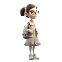 Back to School 3D Cute Girl Student PNG Transparent Background