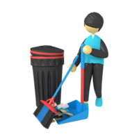 3d illustration of men sweep with palm brooms png