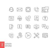 Help and support line icon set. Simple outline style symbol for web template and app. Online service and call center concept. Vector illustration isolated on white background. Editable stroke EPS 10.