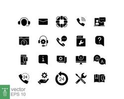 Help and support glyph icon set. Simple solid style symbol for web template and app. Online service, call center, contact phone concept. Vector illustration isolated on white background. EPS 10.