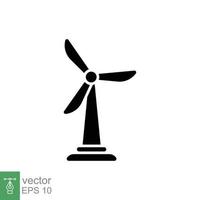 Wind turbine icon. Wind power plant, Sustainable and alternative energy concept. Simple solid style. Black silhouette, glyph symbol. Vector illustration isolated on white background. EPS 10.