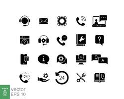 Help and support glyph icon set. Simple solid style symbol for web template and app. Online service, call center, contact phone concept. Vector illustration isolated on white background. EPS 10.