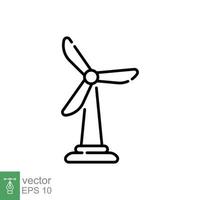 Wind turbine icon. Wind power plant, Sustainable and alternative energy concept. Simple outline style. Thin line symbol. Vector illustration isolated on white background. EPS 10.