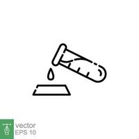 prueba tubo con soltar icono. sangre prueba, laboratorio diagnósticos médico investigación y Ciencias concepto. sencillo contorno estilo. Delgado línea símbolo. vector ilustración aislado en blanco antecedentes. eps 10