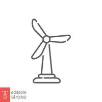 Wind turbine icon. Wind power plant, Sustainable and alternative energy concept. Simple outline style. Thin line symbol. Vector illustration isolated on white background. Editable stroke EPS 10.