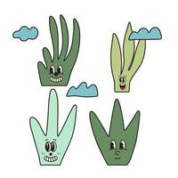 Cute plant in y2k retro style with smiling faces. Vector illustration for print, postcard, post