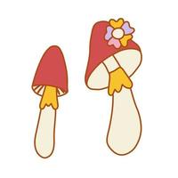 Mushroom in the style of the 70s. Psychedelic abstract hippie style. vector