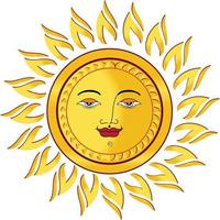 Gold yellowish charm Sun face vector illustration clip art