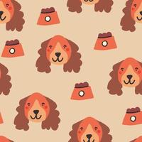 Beautiful seamless pattern with cartoon cute dogs. Breed - cocker spaniel. Good for wallpaper, pattern fills, greeting cards, webpage backgrounds, wrapping paper and textile or fabric. Vector