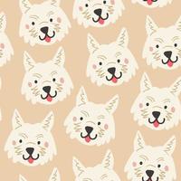 Beautiful seamless pattern with cartoon cute dogs. Breed - west highland terrier. Good for wallpaper, pattern fills, greeting cards, webpage backgrounds, wrapping paper and textile or fabric. Vector