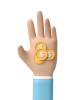 3D Coin in cartoon hand isolated on transparent background png