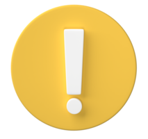 3D Exclamation mark symbol, caution sign icon isolated on transparent background png file.