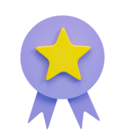 3D render. Award winner medal with star and ribbon isolated on transparent background png