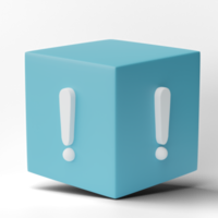 3D Box with Exclamation mark symbol, caution sign icon isolated on transparent background png file.