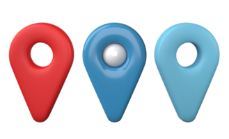 Set of location pin icon 3D render, png file format.