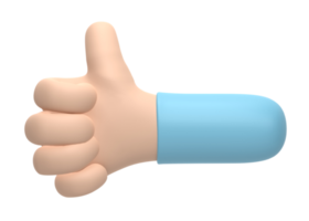 3D rendering, Cartoon character hand shows thumb up, like gesture isolated on transparent background png