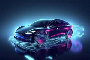 coches eléctricos de velocidad abstracta en la ilustración, los coches eléctricos funcionan con energía eléctrica. futuro energy.on fondo azul foto