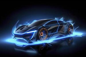 Abstract speed electric cars In the illustration, electric cars are powered by electric energy. Future energy.on blue background photo