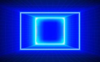 Futuristic technological square grid background. Digital futurist cyber space design, cyberpunk tech, Portal to virtual reality, science fiction matrix, science light perspective wallpaper, template vector