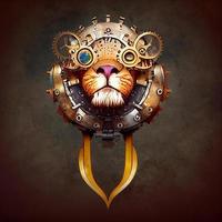 Mechanical Mascot lion head. Steampunk style animal. 3d illustration photo