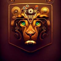 Mechanical Mascot lion head. Steampunk style animal. 3d illustration photo