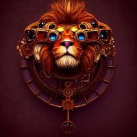 Mechanical Mascot lion head. Steampunk style animal. 3d illustration photo