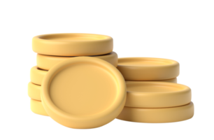 3D golden coin stack isolated on transparent background png